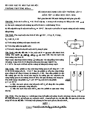 Đề thi chọn học sinh giỏi cấp trường Vật lí lớp 11 - Năm học 2015-2016 - Trường THPT Ứng Hòa A